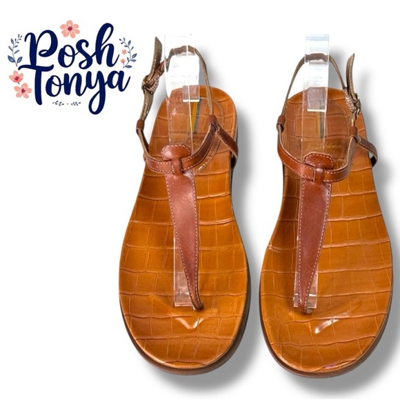 Sam Edelman Naomi Brown Leather Croc T-Strap Thong Sandals Boho Minimalist, 7.5 - Picture 1 of 12